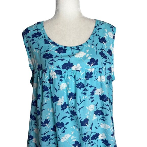 Anthony Richards Sleeveless Floral MuuMuu 2X Blue Cotton House Dress Pockets - Picture 2 of 6